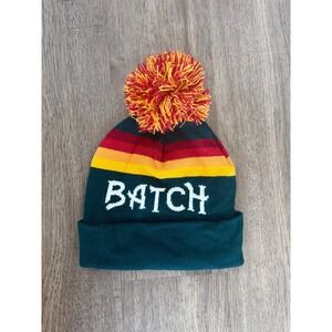 BATCH Pom Pom‎ Beanie Hat Retro Stripe Knit Winter Cap Green Red Yellow One Size